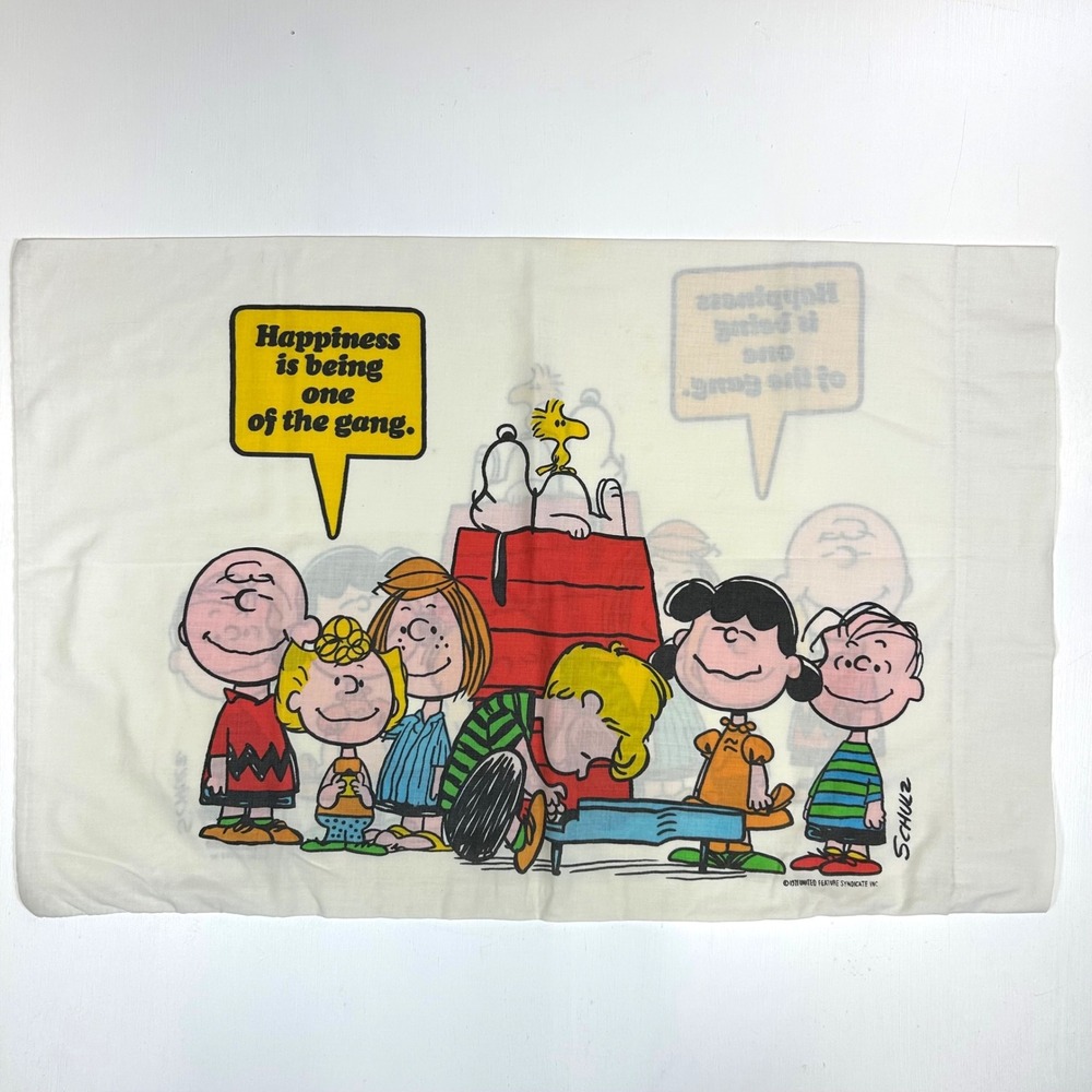 Vintage Peanuts Gang Pillowcase Tastemaker Mohawk Happiness Is One Of The Gang